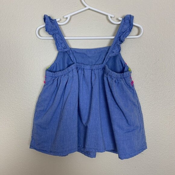 Cat & Jack Sleeveless Embroidered Chambray Tank Top Tassel Blue Pink Girls 4T - Picture 3 of 10